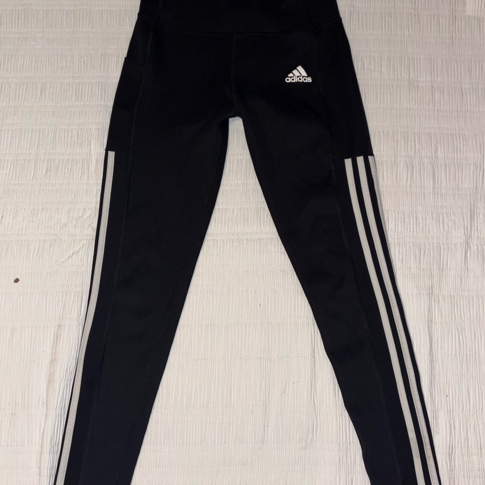 adidas Black Leggings with White Three-Stripe Side Panels